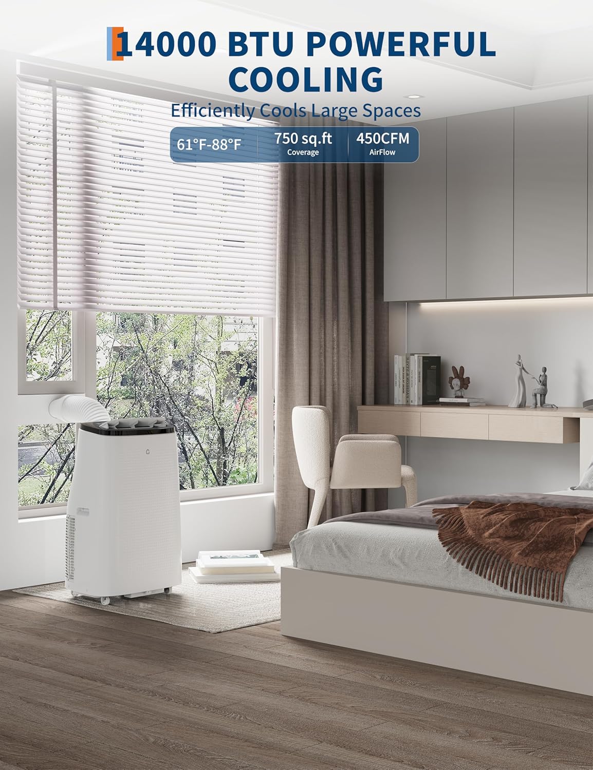 14,000 BTU Portable Air Conditioners - Cools Up to 750 Sq.Ft, 3-IN-1 Free Standing AC Unit Fan Dehumidifier Remote Control, Window Kit, Smart/Sleep Mode 24H Timer (14000BTU Style 3)