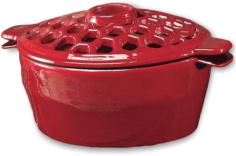 Plow & Hearth Lattice Wood Stove Steamer | Cast Iron Fireplace Humidifier | Red | Rust Resistant | Functional Kettle Alternative | 1.5 QT Capacity
