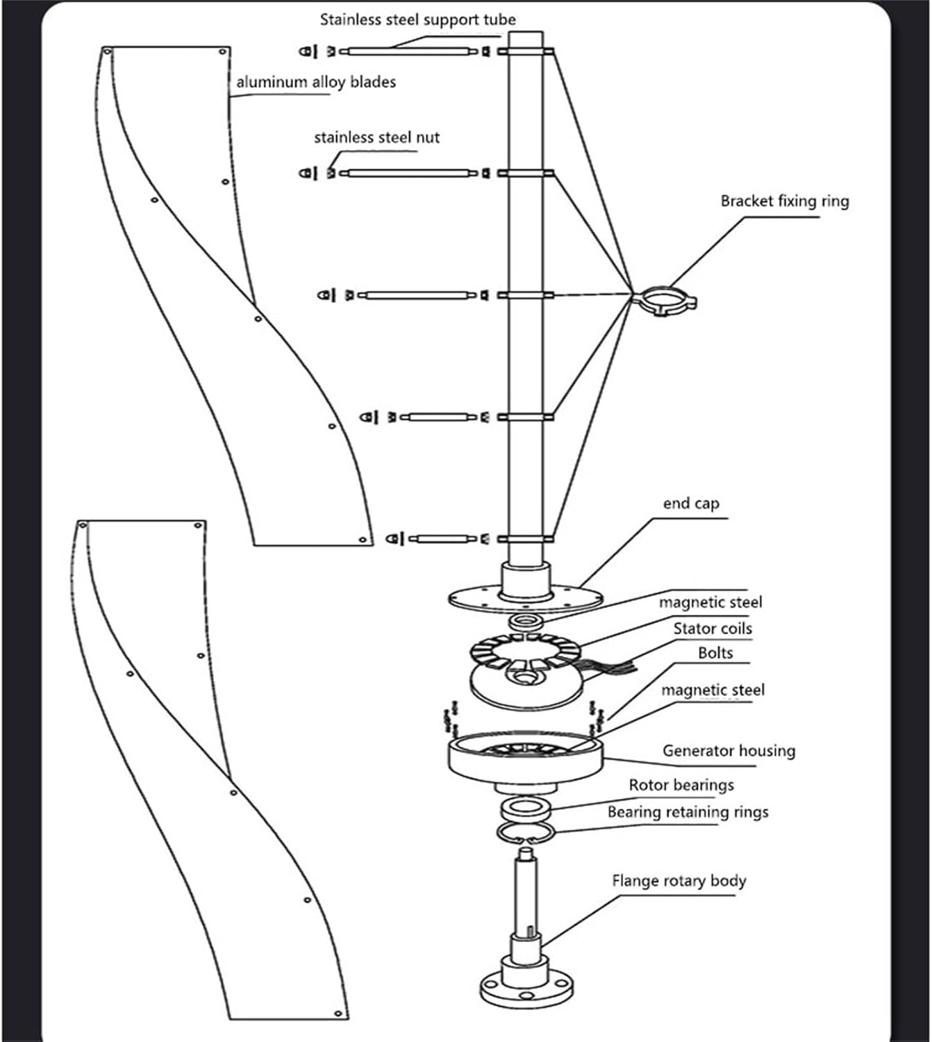 Vertical Wind Power Turbine Generator Kit,12V/24V Helical-Maglev Shaft Wind Turbine Generator with Charge Controller, Home Three Phase-Permanent Magnet Generator, Commercial Industrial Energy Supply,E