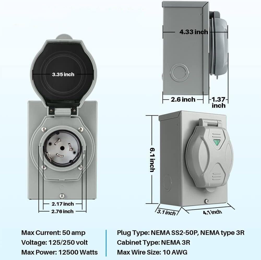 50 Amp 25FT Generator Cord and Waterproof Power Inlet Box Combo Kit