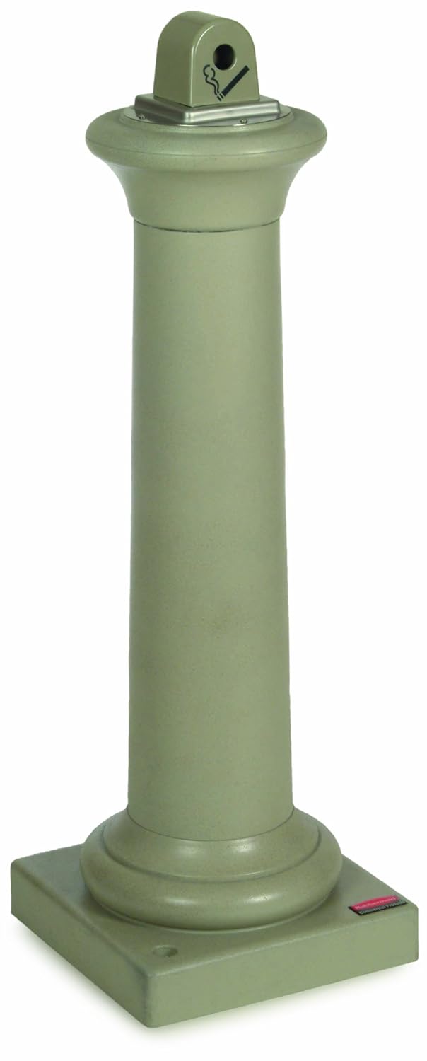 Rubbermaid Commercial Products Groundskeeper Tuscan Smoking Management Station, 38-feet High, Sandstone, Cigarette Butt Receptacle/Disposable, Outdoor Ashtray For Restaurant/Office/Mall