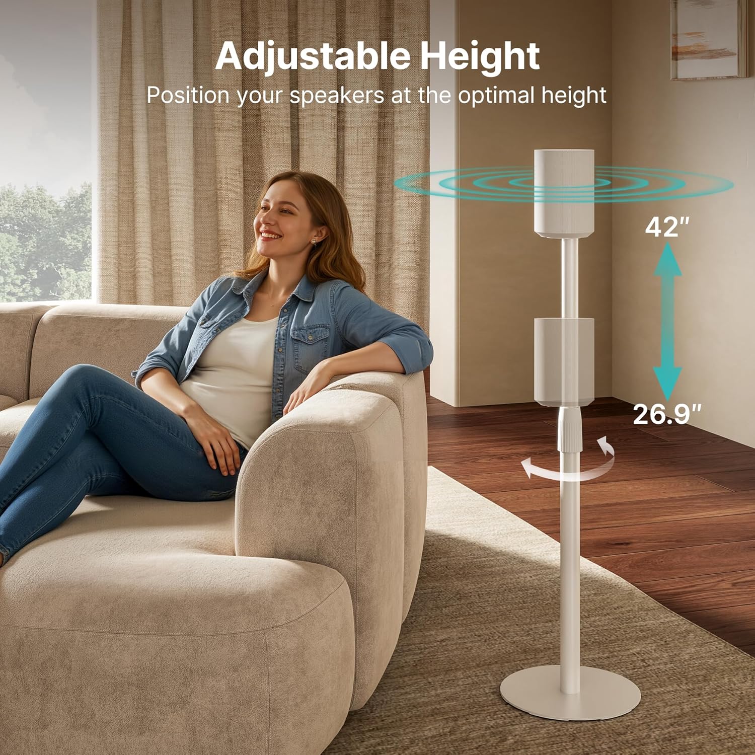 Speaker Stands Pair for Sonos Era 100 and Era 300, Height-Adjustable from 26.9