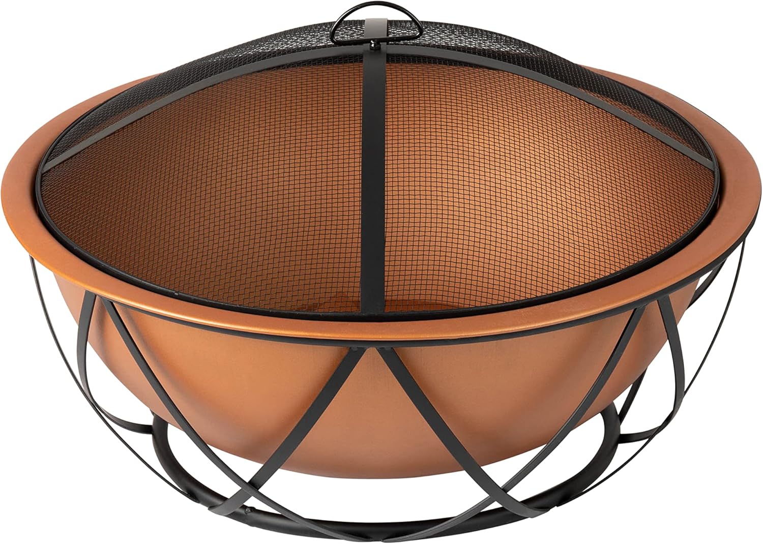 Fire Sense 62241 Fire Pit Barzelonia Copper-Look Wood Burning Lightweight Portable Outdoor Firepit Backyard Fireplace Camping Bonfire Included Screen Lift Tool & Cooking Grate - Round - 26