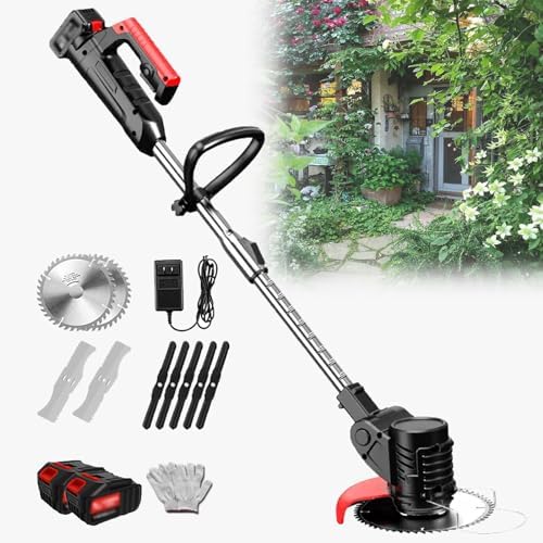 1880W Cordless Electric Lawn Mower & Weeder, Multifunctional Handheld Telescopic Pole with Anti-Slip Handle, 24V/2.0Ah, Perfect for Small Gardens & Yard Maintenance