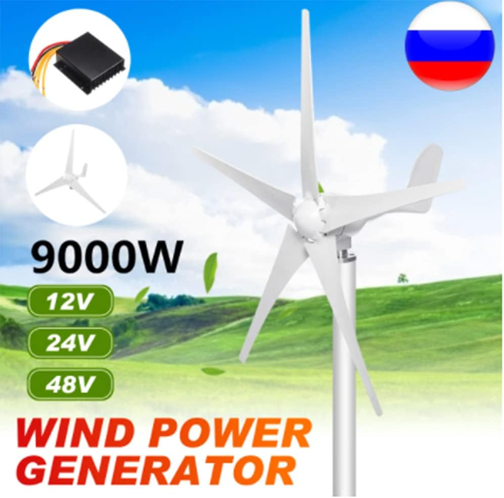 9000W Wind Turbines Generator 12/24/48V 3/5 Power Wind Blades Option with Waterproof Charge Controller Fit for Home Or Camping,48v,5 Blades