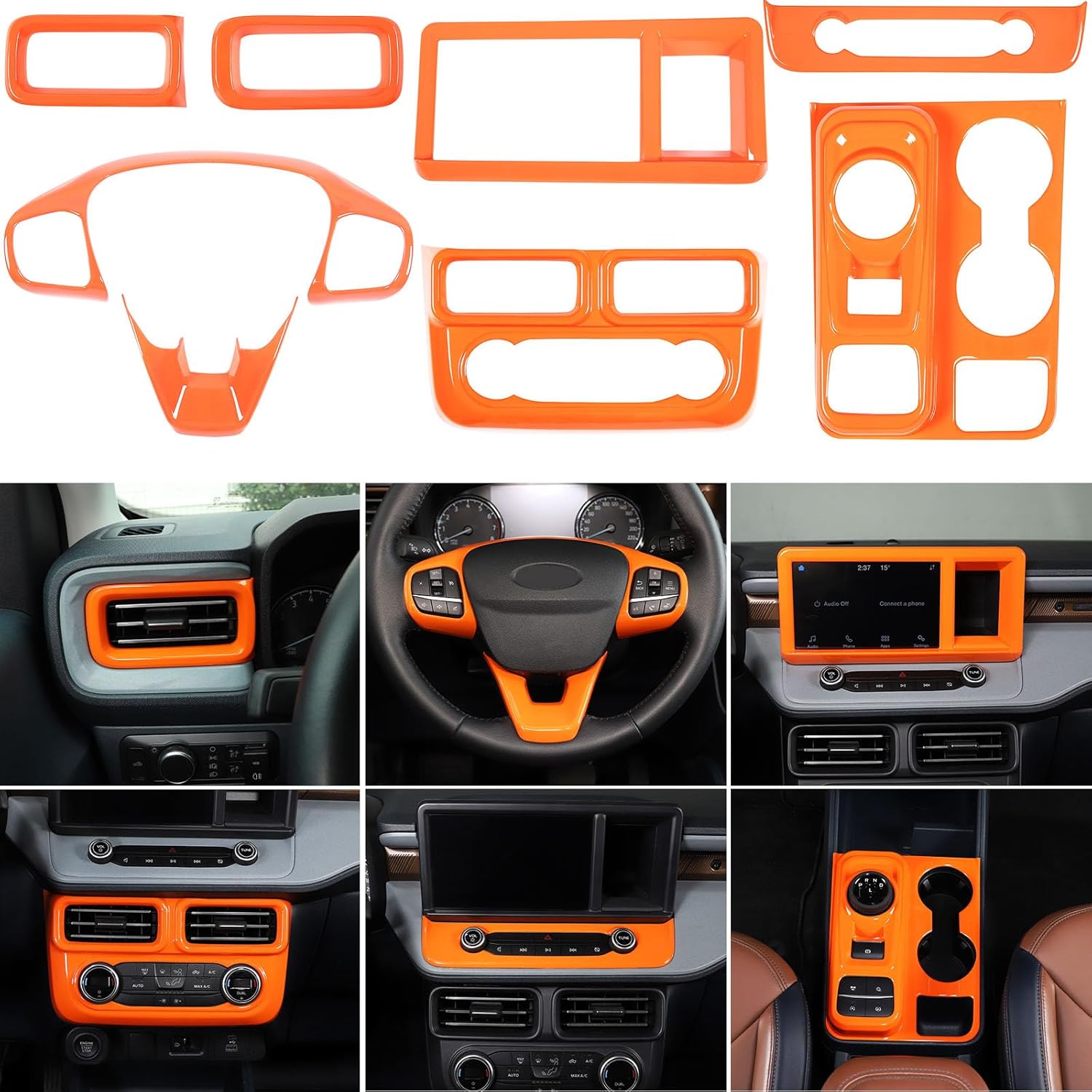 Car 8Pcs Center Console Decoration Kit Compatible with Ford Maverick 2022-2024 Central Control A/C Volume Switch/Outlet Vent/Gear Shift/Steering/Navigation Panel Protector Cover Interior Accessories