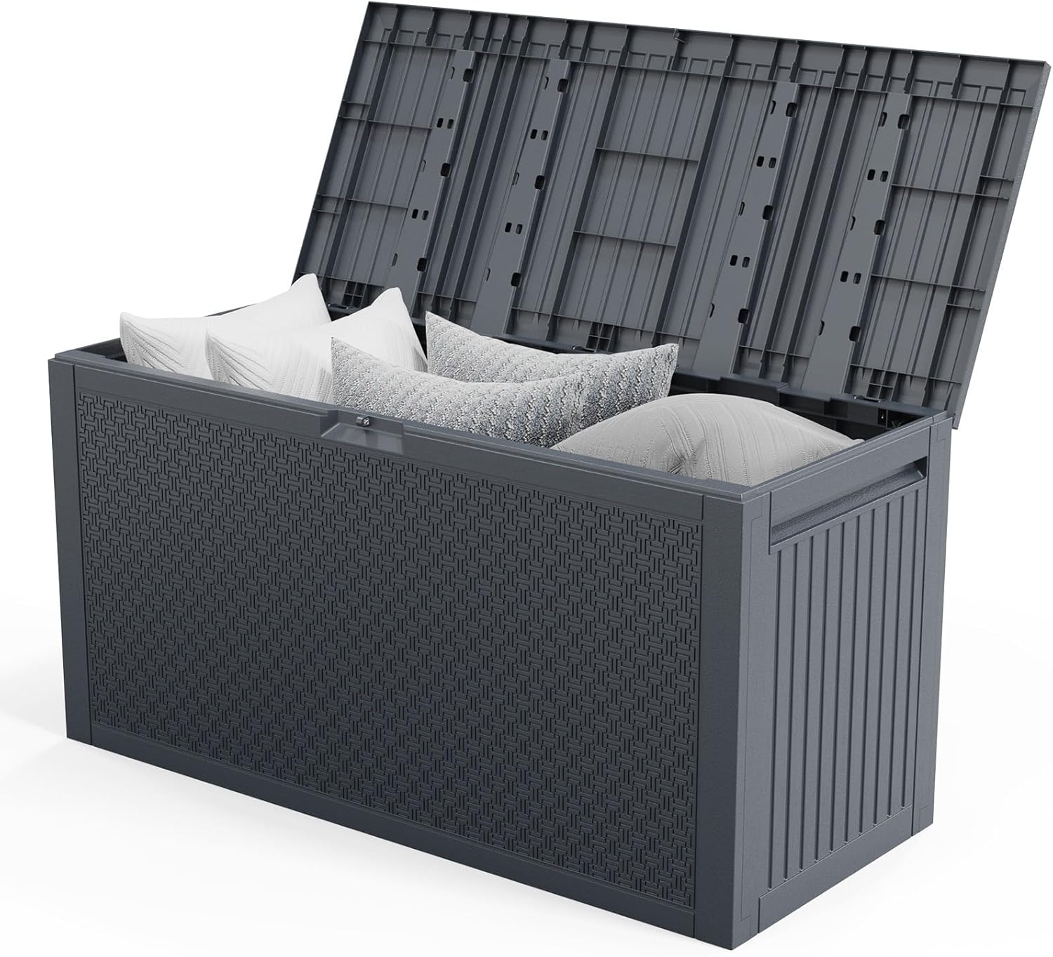 90 Gallon Outdoor Storage Deck Box – Lockable Plastic Storage Container with Lid, Weatherproof Garden & Patio Furniture for Pool, Yard, Balcony (Grey)