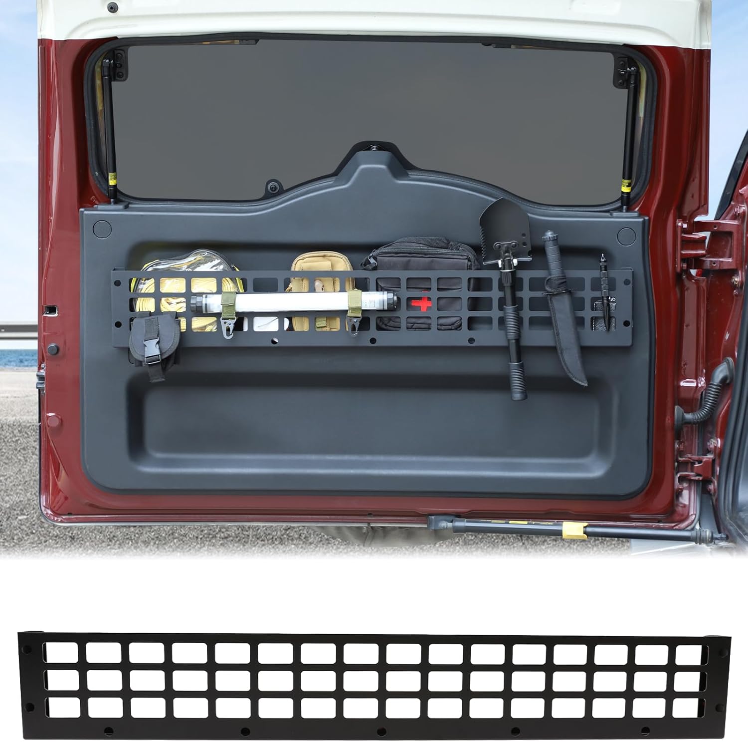 Aunginsy Rear Trunk Door Molle Storage Rack Shelf Compatible with Toyota FJ Cruiser 2007-2021 2022+, Car Tailgate Panel Hanging Organizer Holder, Back Door Storage Bracket Mount Expansion Accessories