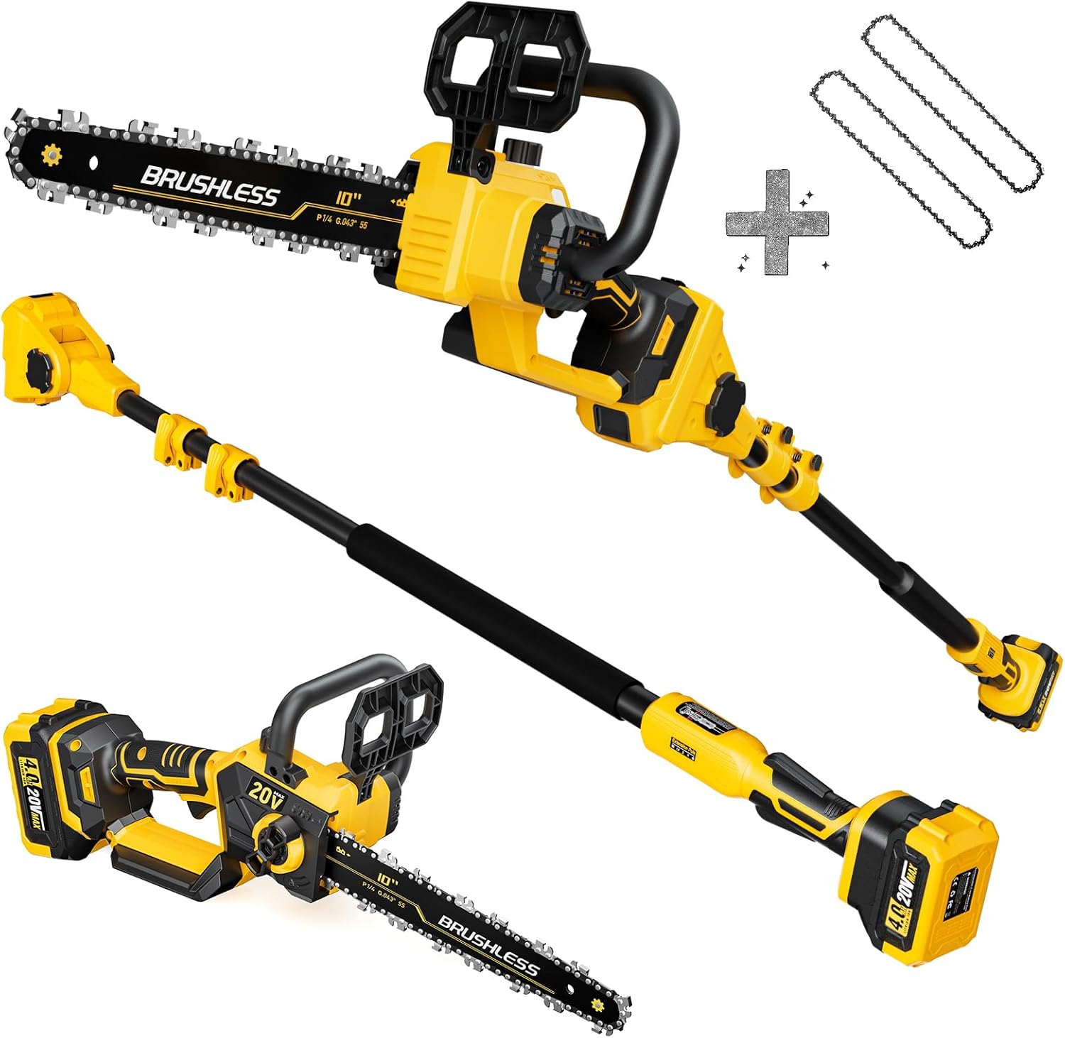 2-in-1 Cordless 10-Inch Pole Saw and Chainsaw Combo with 1 PCS 10-Inch Chain Sets