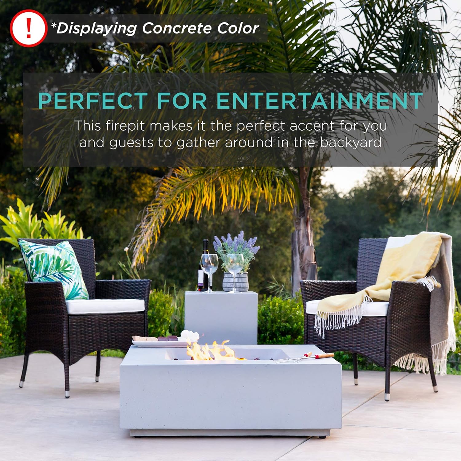 Best Choice Products 35x35-inch 40,000 BTU Square Propane Fire Pit Table for Backyard, Poolside w/Gas Tank Storage Side Table, Weather-Resistant Pit Cover, Glass Rocks - Distressed Gray