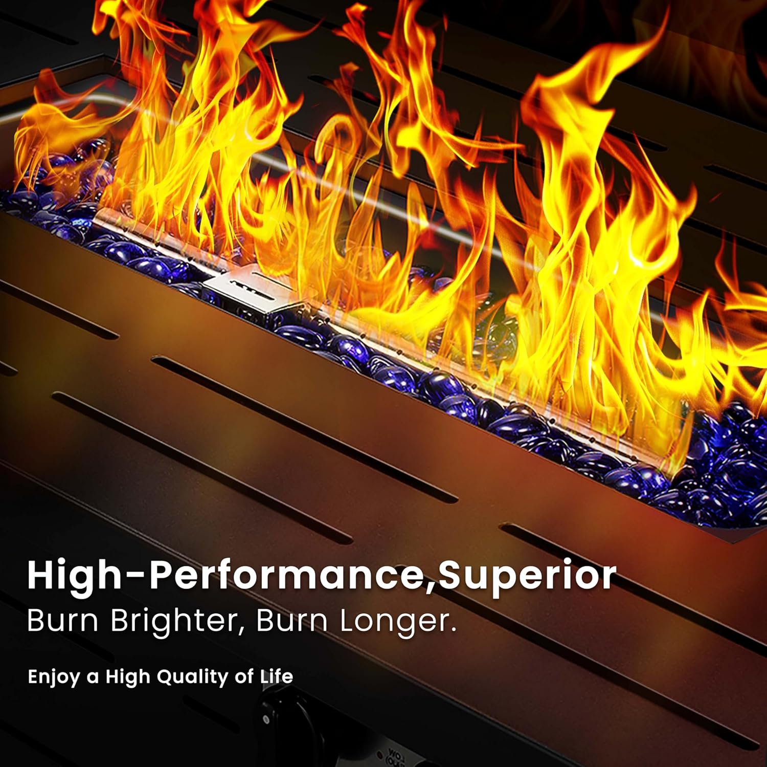 R.W.Flame 43-Inch Propane Fire Pit Table, 50,000 BTU Outdoor Gas Firepit with Waterproof Cover, Glass Stones, Removable Lid, Cup Holders, 2-in-1 Fire Table for Patio, Backyard, Garden, Black