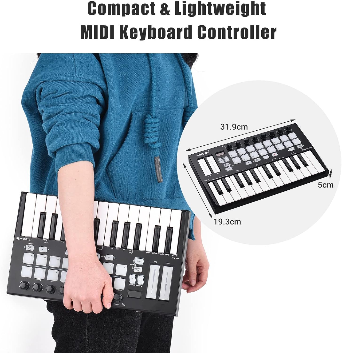 Keyboard Piano 25 Portable 25-Key USB MIDI Keyboard Controller with 16 RGB Backlit Trigger Pads 8 Assignable Control Knobs