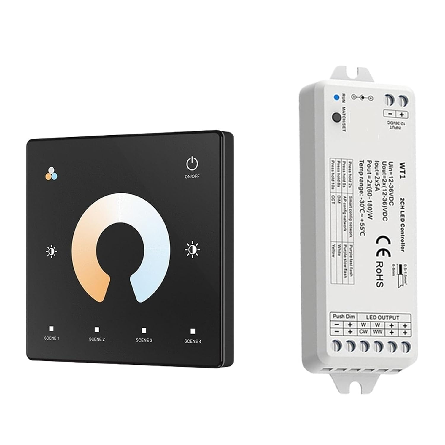 LED Dimmer Control 2CH 12V 24V Controller(WT1 TW2)