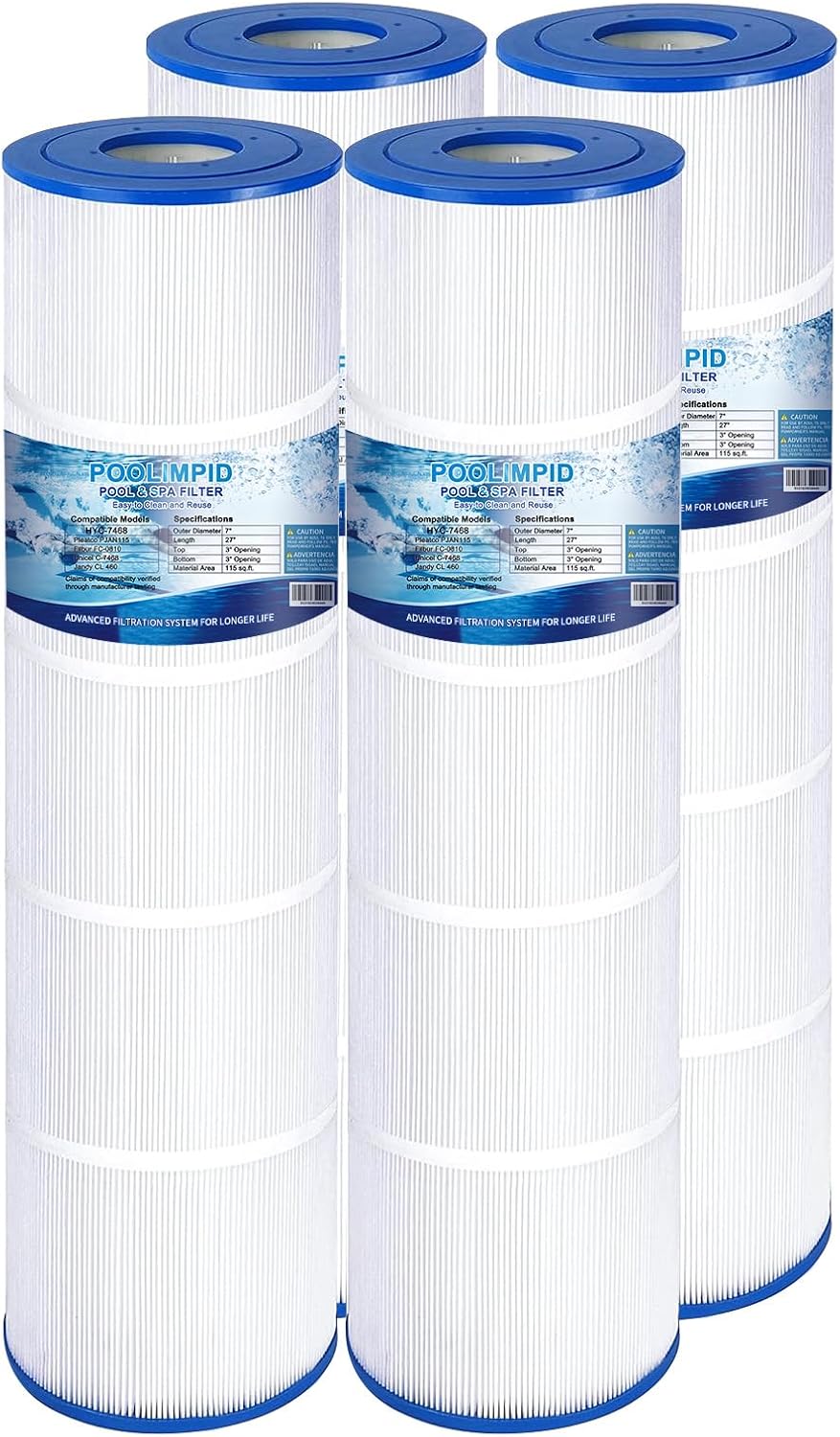 CL 460 Pool Filter Compatible with Jandy CV460, PJAN115/PAK4, Unicel C-7468, Filbur FC-0810/FC-6410, XLS-705, R0554600, A0558000, 4X115 sq.ft Cartridge 4 Pack