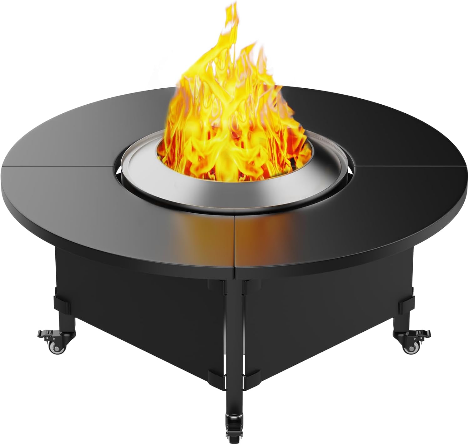 Fire Pit Surround Tabletop for Solo Stove Bonfire,Foldable Surround Table with Wheels for Safety & Easy Clean,42