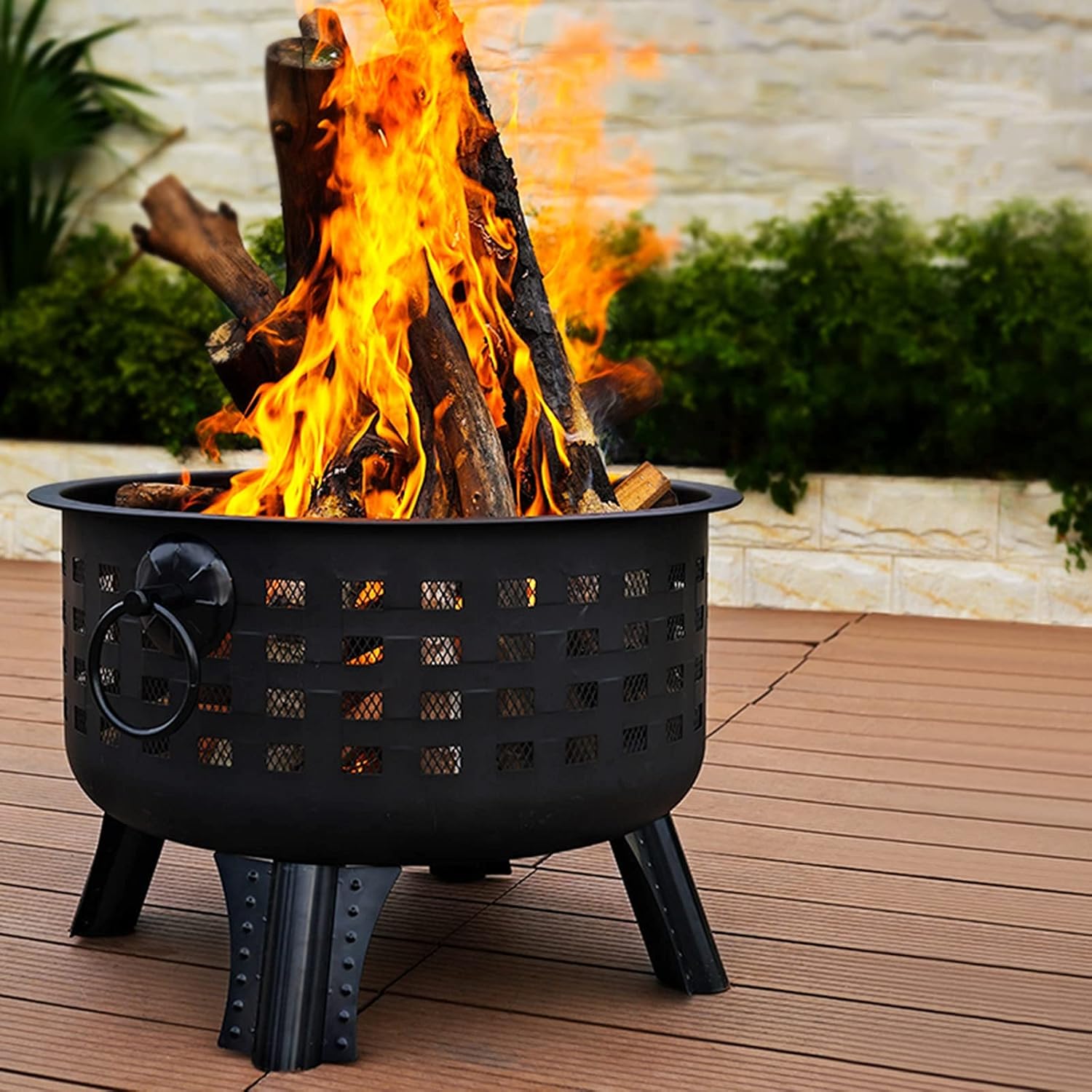 Backyard Patio Garden Fireplace Wood Burning Fire Pit Outdoor Heaters 2 in 1 Fireplace for Bonfire Barbecue in The Wild with Grill Grate for Heating BBQ Fire Bowls