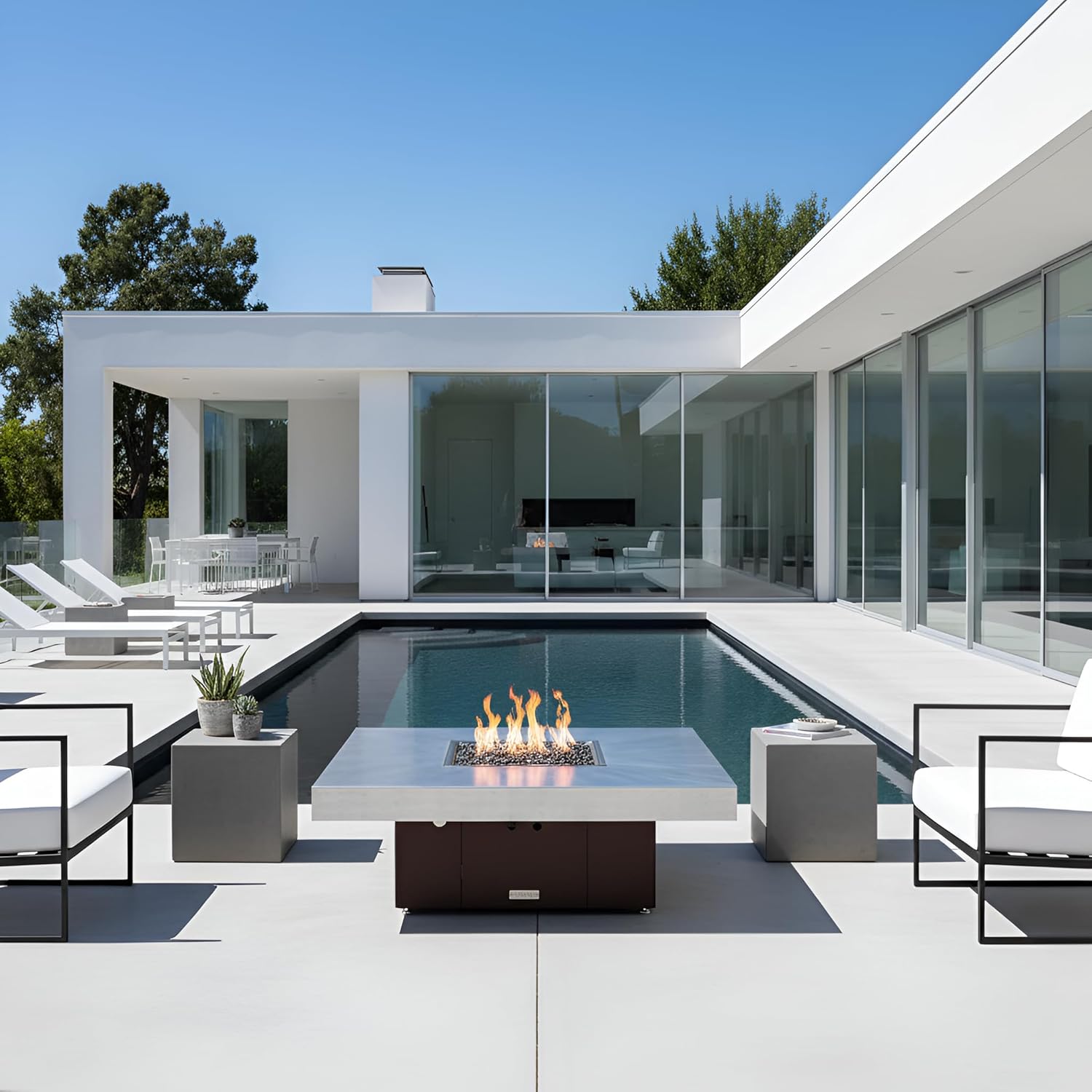 COOKE Santa Barbara Rectangular Fire Pit Table - 40 x 30 - Natural Gas - Brushed Aluminum Top - Dark Cherry Powdercoat Base