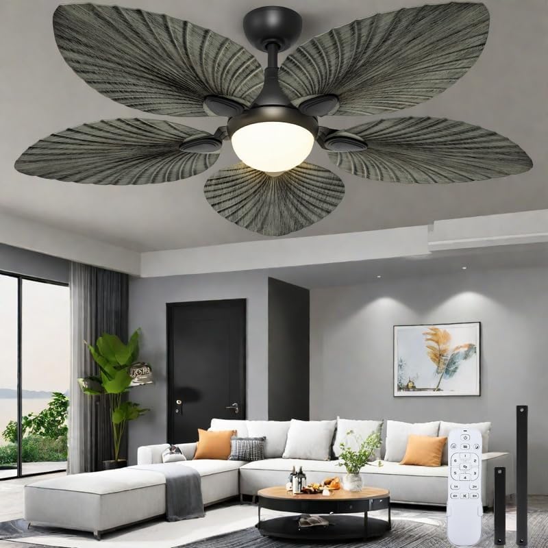 YITAHOME 52 inch Ceiling Fans with Lights, Tropical Ceiling Fans with Lights and Remote, Tri-Color LED, Reversible 6-Speed w/Quiet DC Motor Timing Functions for Living Room, Dining Room, Bedroom