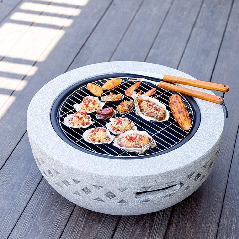 Fire Bowl Fire Pit, 60 cm with BBQ Grill Shelf with an Edging of Artificial Stone Best Gift