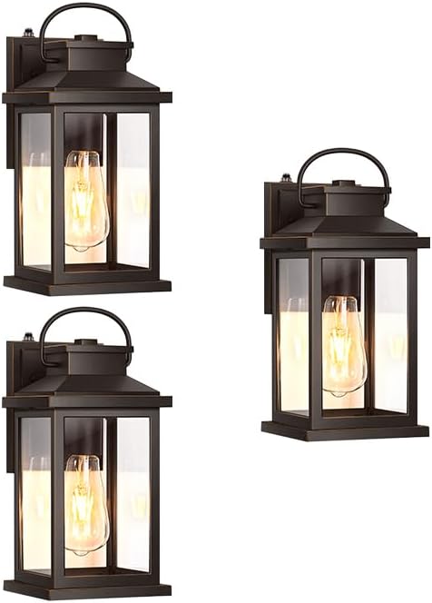 VIANIS Dusk to Dawn Outdoor Light Fixtures Wall Mount, Farmhouse Oil Rubbed Bronze Exterior Wall Sconce Lanterns Lighting for House, Anti-Rust Outdoor Porch Lights for Garage, Frount Patio, 2 Packs