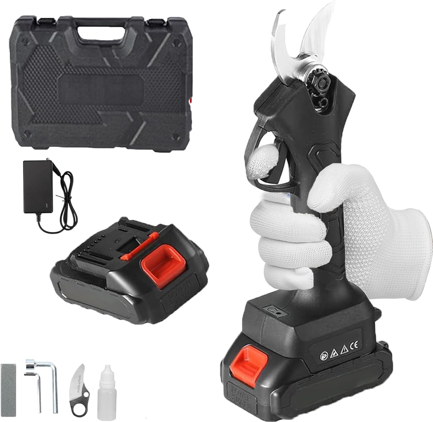 Electric Cordless Pruning Shears For Gardening, 21V Battery Power Brushless Motor Tree Pruner 35mm Cutting Diameter with 2PCS 1500mAh Batteries For Gardening Tree Branch,Incision 2.5-3.5cm-110V