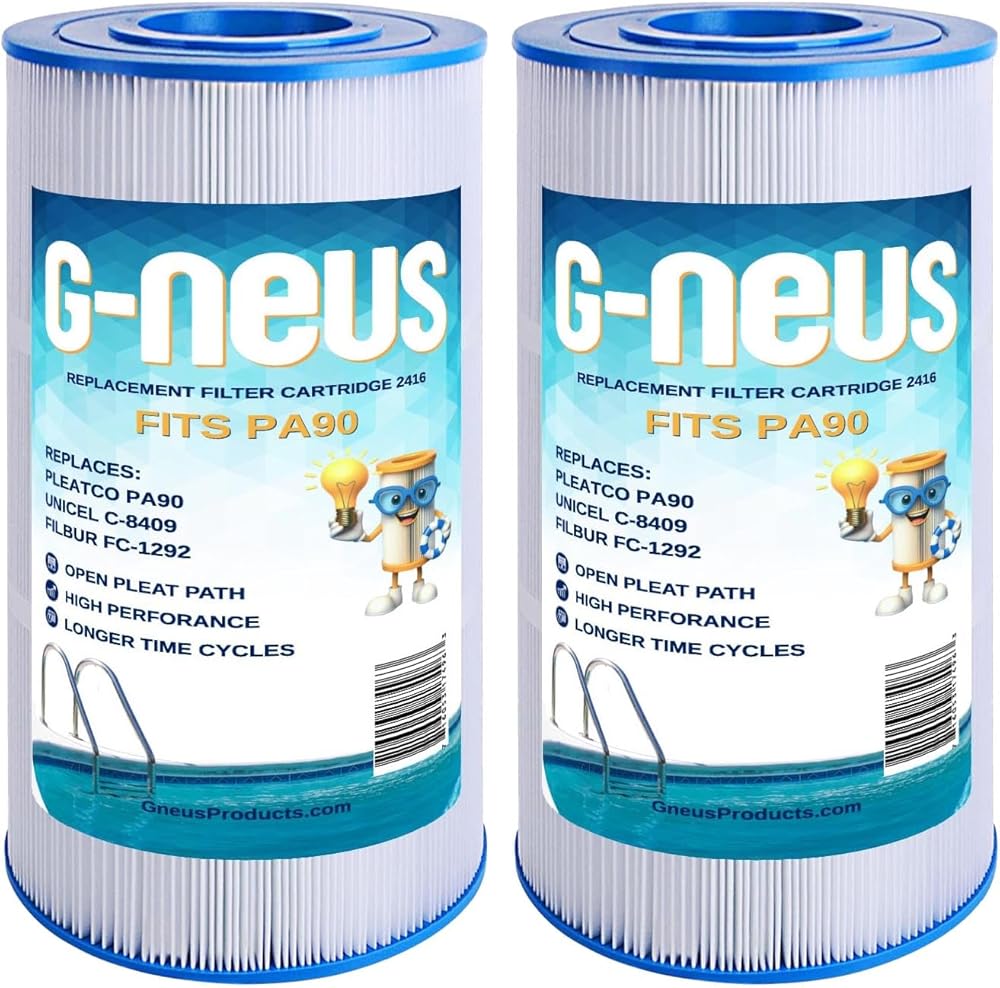 G-NEUS Pool & Spa Filter | Replaces Pleaco PA90, Hayward CX900RE, C900, C9002, Porpoise PP-B6, Unicel C-8409, FC-1292 | 90 Sq Ft Coverage (x2) | High Performance Replacement Cartridge, 2 Pack
