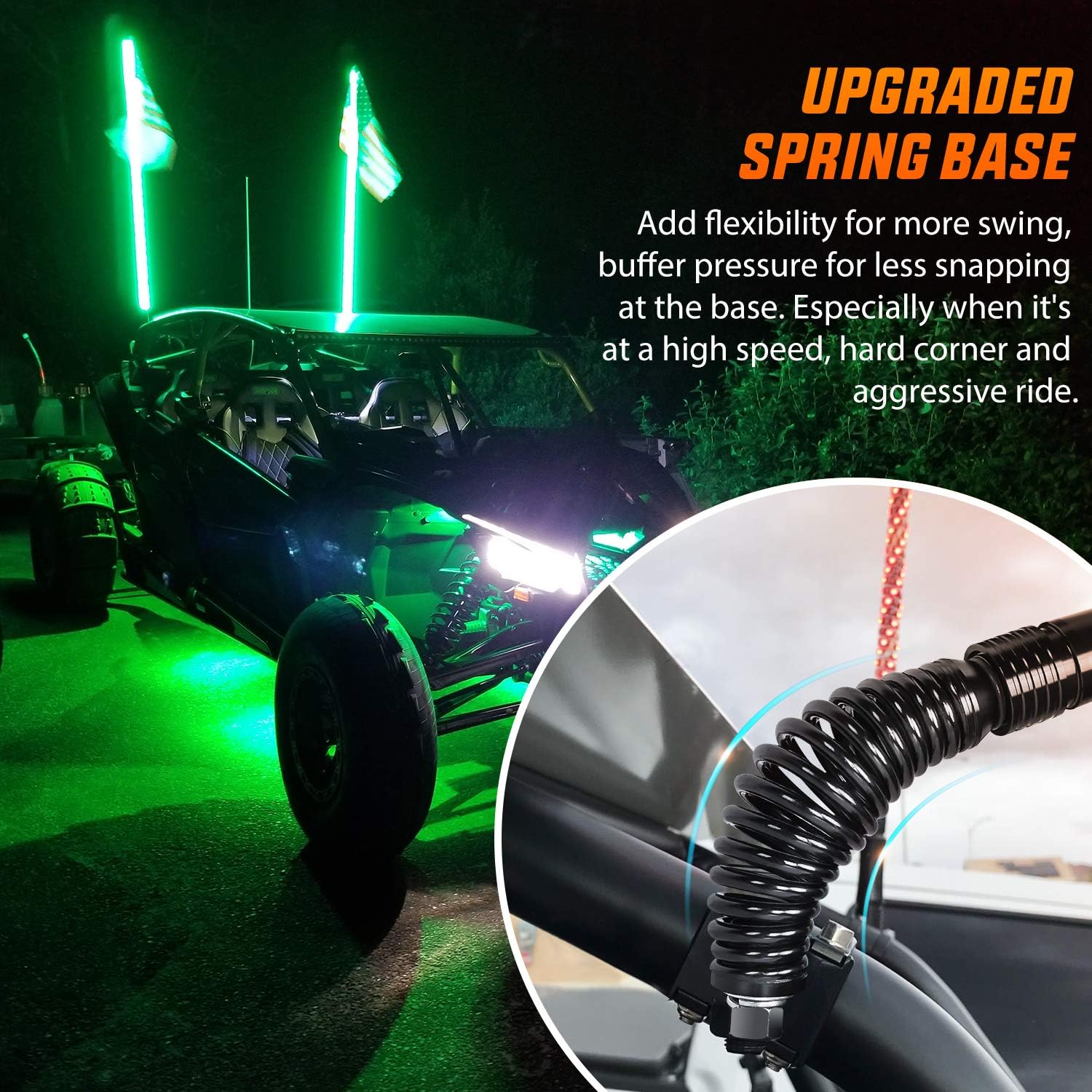 Nilight 2PCS 3FT Spiral RGB Led Whip Light with Spring Base Chasing Light RF Remote Control Lighted Antenna Whips for Can-Am ATV UTV RZR Polaris Dune Buggy Offroad Truck