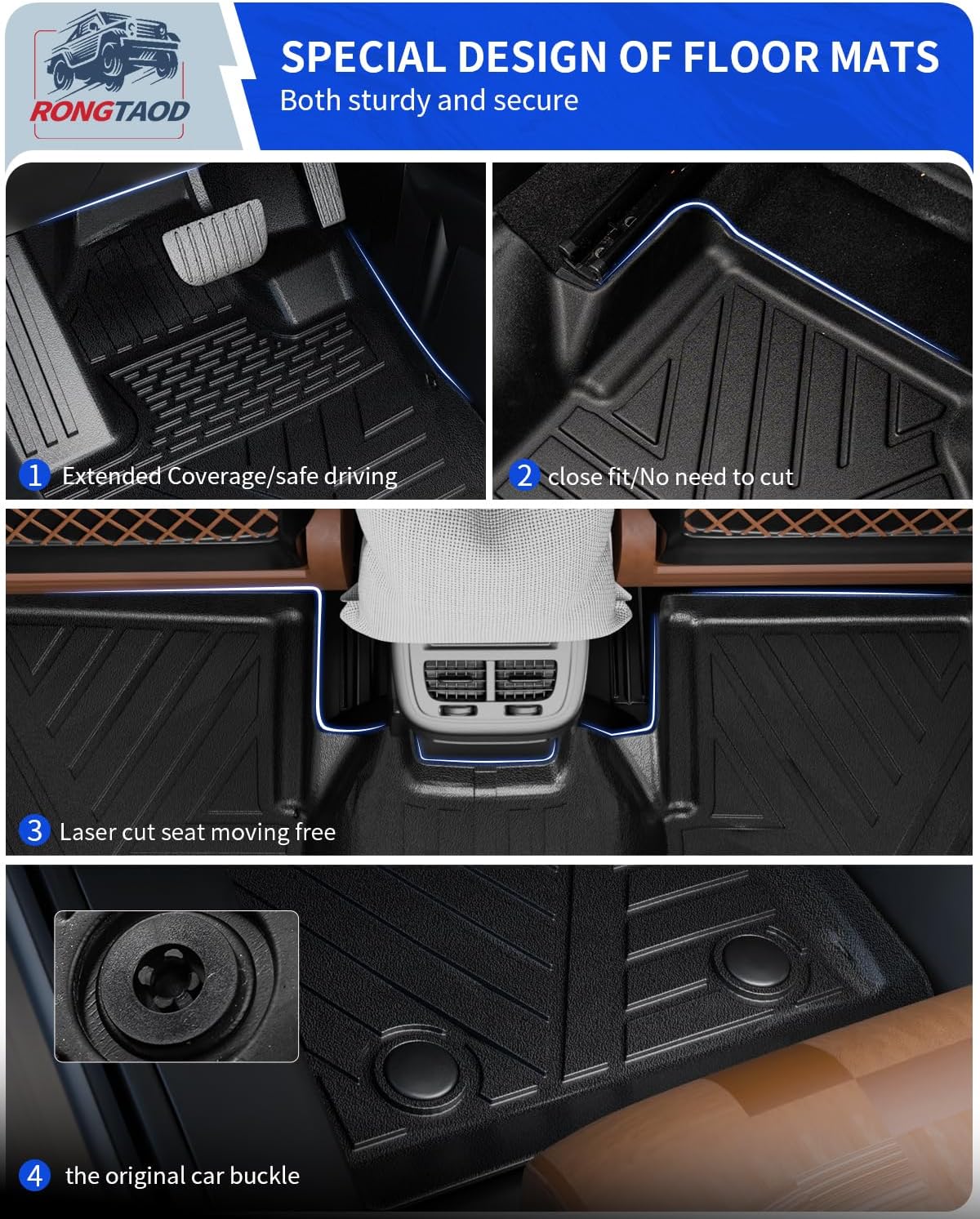 Rongtaod Floor Mats Compatible with 2017-2025 2026 Jeep Compass TPE Floor Liners All Weather Trunk Mat Cargo Back Seat Cover Protector 2024 Compass Accessories (Trunk Mat+Backrest Mats+Floor Mats)