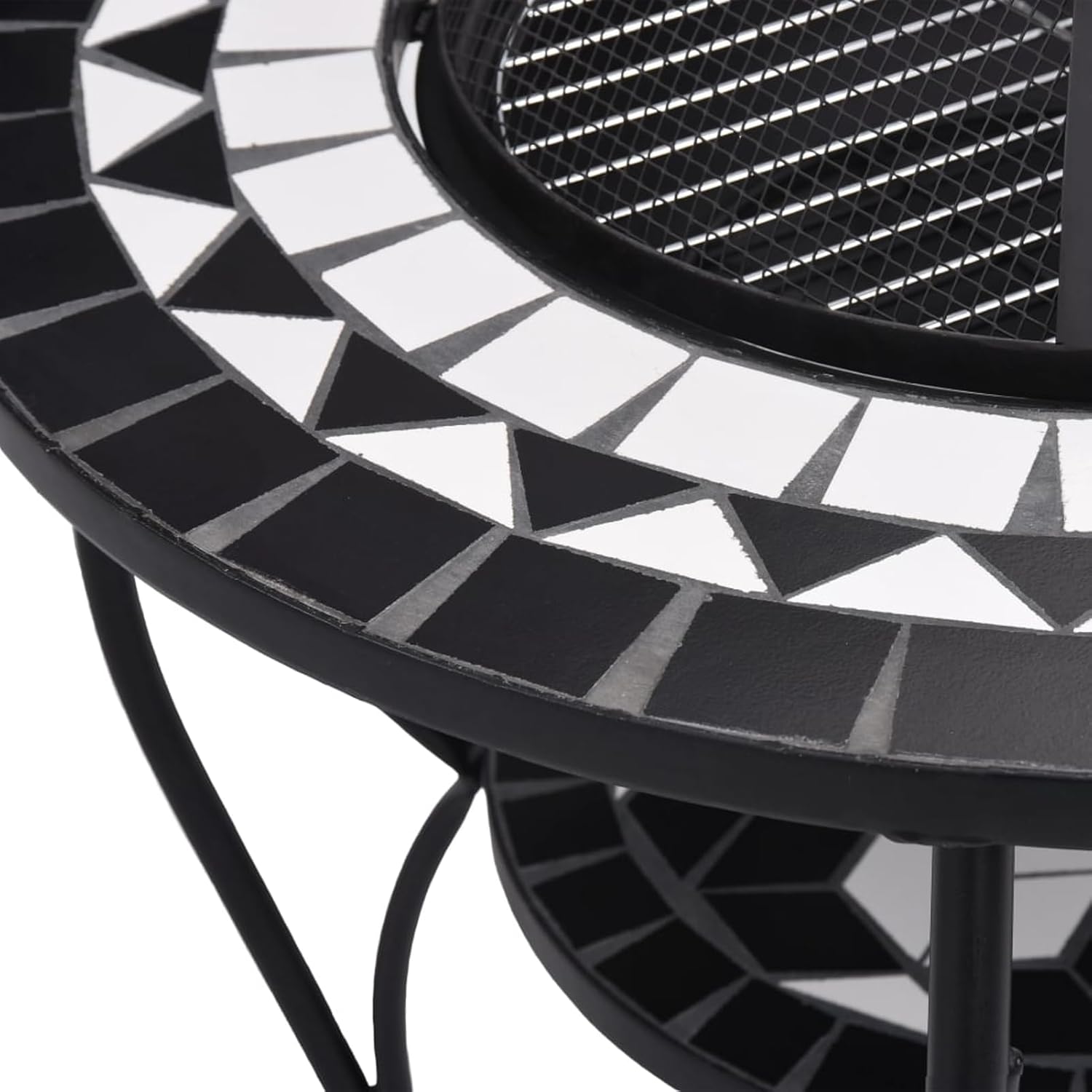 Black and White Steel Fire Pit Table with Ceramic Surface - Garden Patio Heater & BBQ Model LYKLYD-46725US