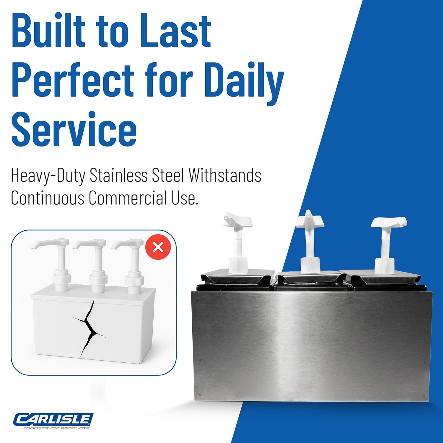 Carlisle FoodService Products Condiment Rail Condiment Center with 3 Standard Pumps for Gas Stations, Restaurants, and Fast Food Stainless Steel, 14.44 X 7.75 X 12.5 Inches, Silver