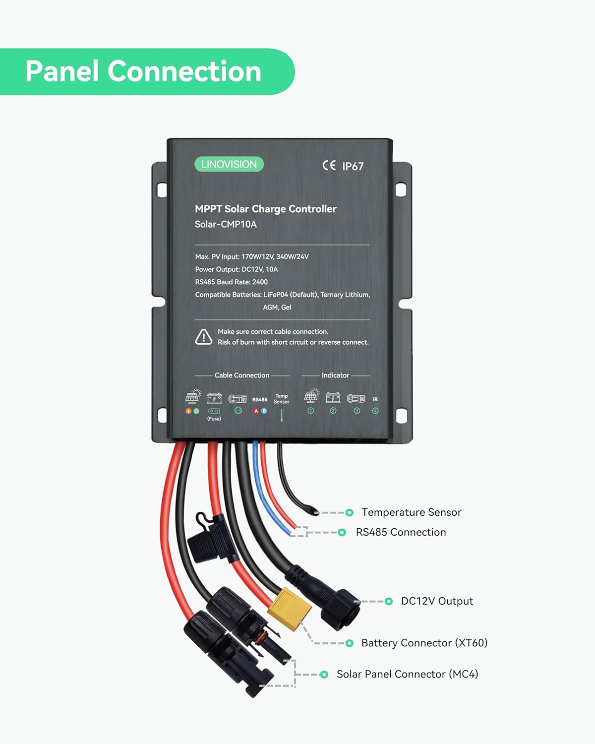 LINOVISION Industrial 5 Ports Gigabit Solar PoE Switch with MPPT 12V/24V 10A Solar Charge Controller