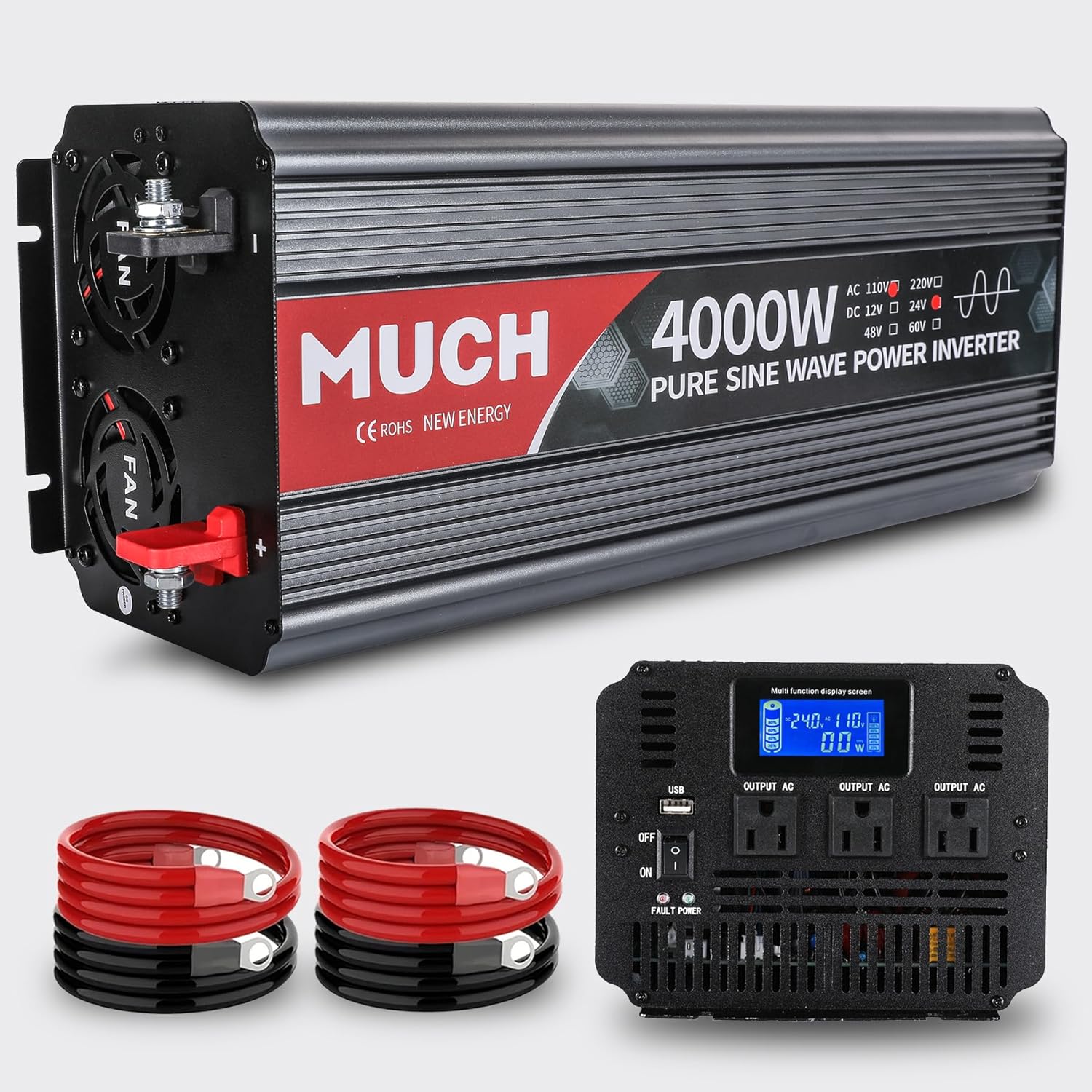 4000W Pure Sine Wave Power Inverter,Car Power Inverter 24V DC to 110V/120V AC Converter with LCD Display for Truck/RV/Home/Solar/Off-Grid (24V)