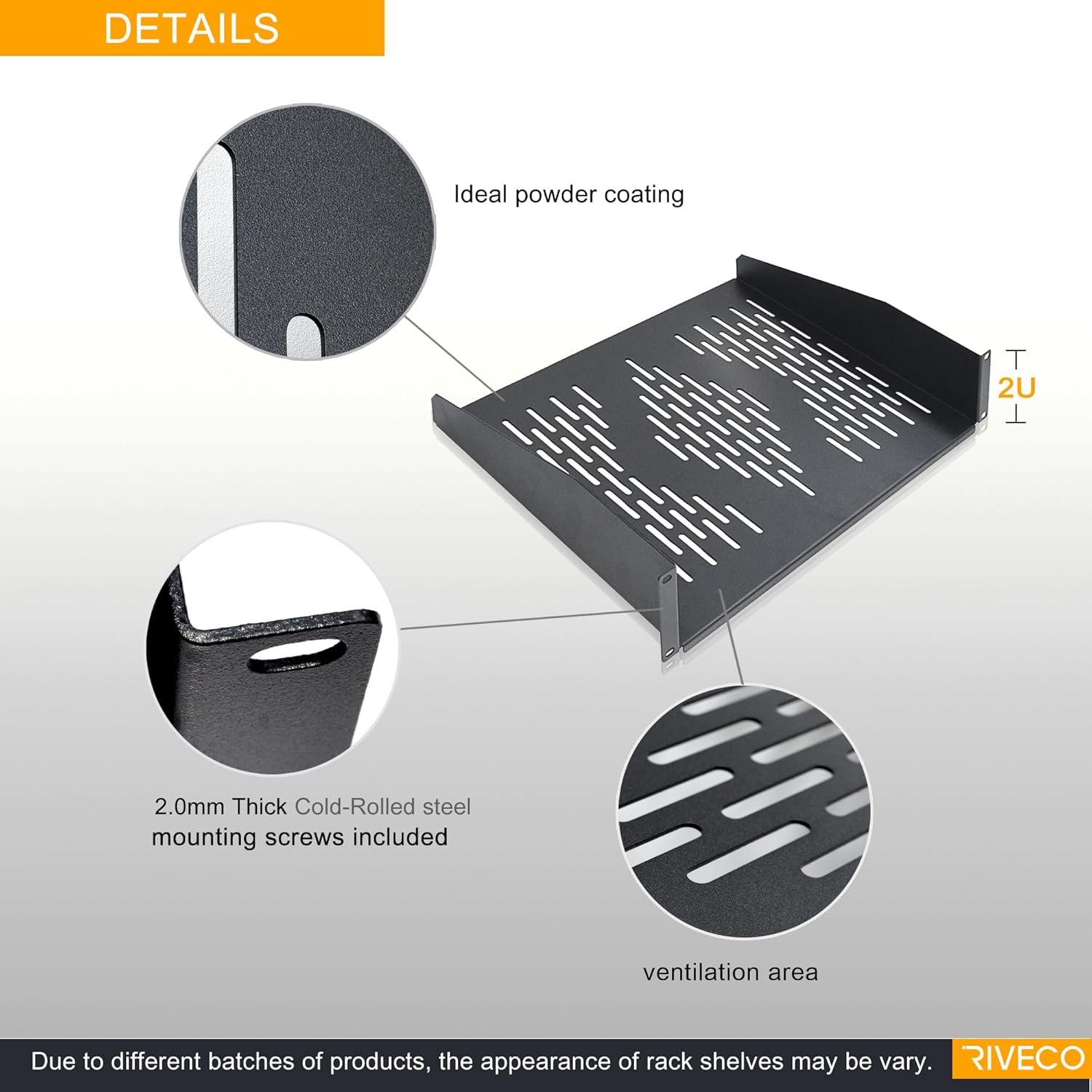 RIVECO 2 PCS 2U Rack Shelves 14 Inch Depth, Rack Mount Vented Cantilevers for Server 19