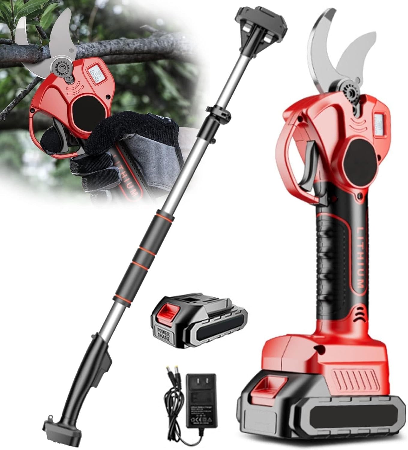 Extendable Tree Pruning Pruner 980w Cordless Electric Pruning Shears, Tree Pruners for Gardening Rechargeable Outdoor Branch Cutter with Lithium Battery and Extension Pole
