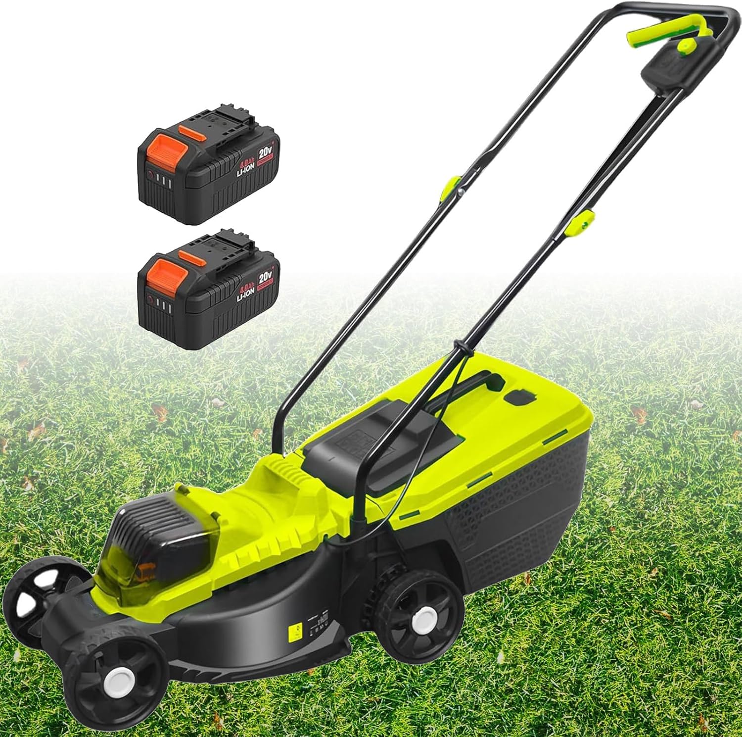 Cordless Lawn Mower with 3400 RMP High Speed Cutting,Push Lawn Mower with 4.0Ah Battery x 2 and Fast Charger Included,3 Adjustable Cutting Heights,Large Capacity Grass Basket, for Yard & Garden