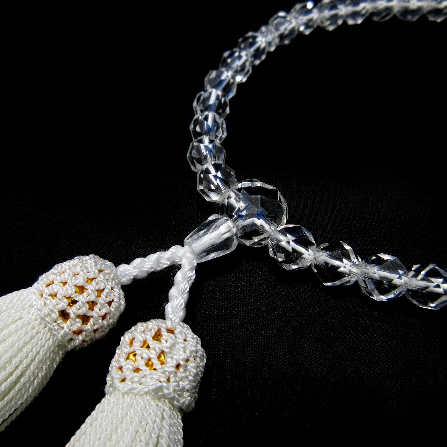 KYOTO ASAHIYA Cut Crystal Quartz with White tassel Gemstone Beads Japanese Juzu Buddhist Prayer beads Rosary Mala Beads for Women&Men Meditation Yoga