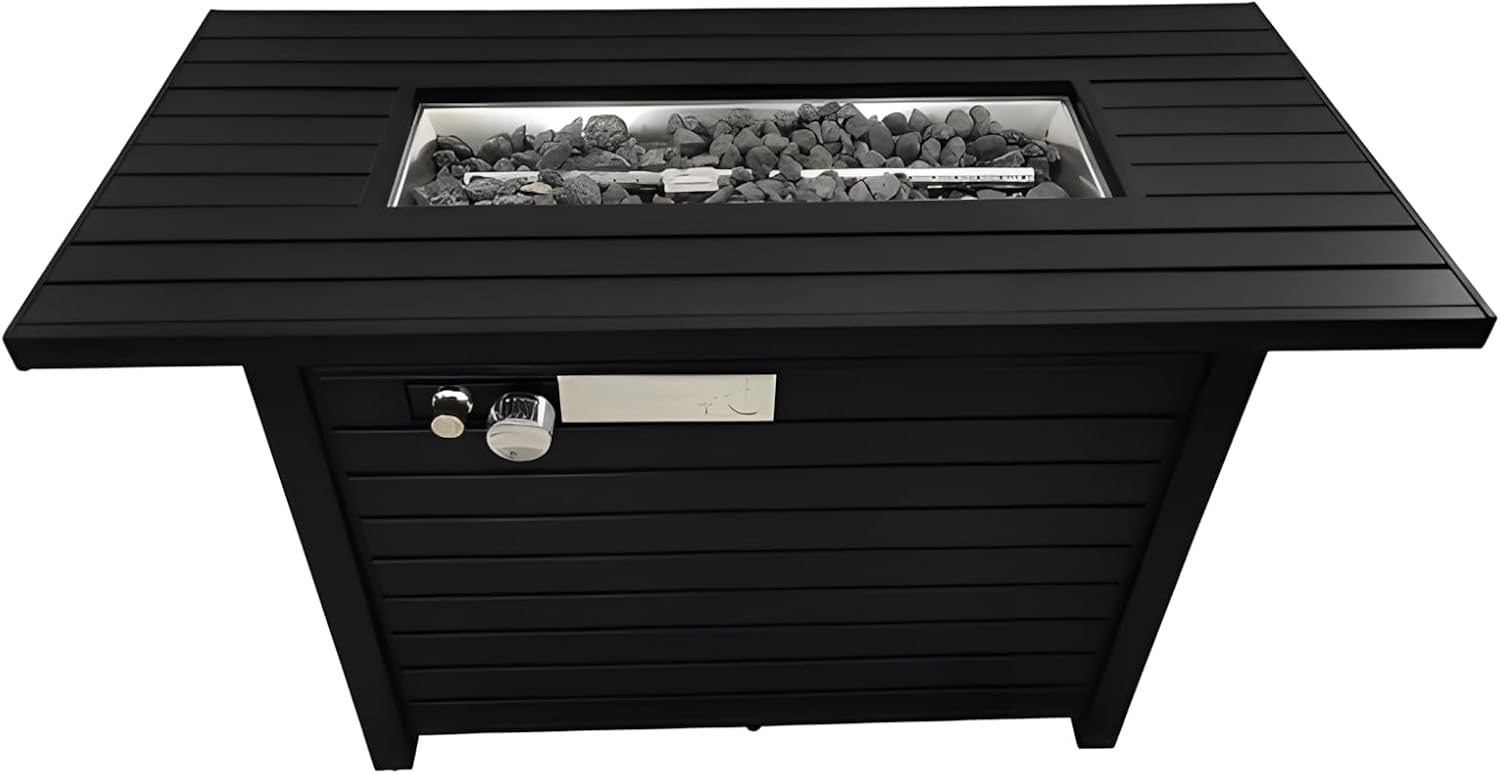 Penau Steel Propane Outdoor Fire Pit Table with Slatted Base & Accessories, 24 Inchs High, Black