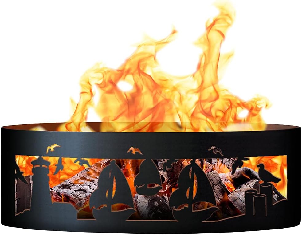 PD Metals SBFR01048 Sailboat Unpainted 12 in. Tall 48 in. Diameter Outdoor Fire Ring - 48 x 48 x 12 in. - Rustic Black Color
