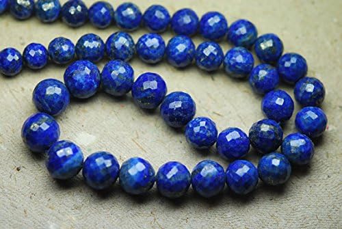 13 inch natural beads strand of 6-7mm faceted round lapis lazuli gemstone beads for DIY jewelry - necklace, bracelet, earring, ring.