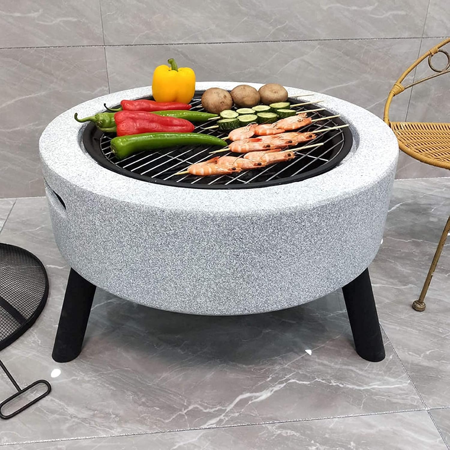 Party Fire Pit Barbecue Grill,Fire Bowl with Table Cover and Support Leg
