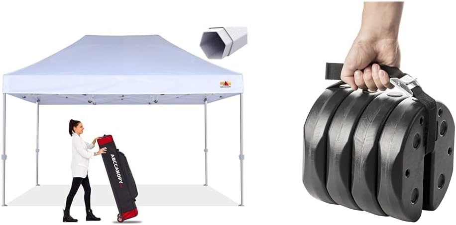 ABCCANOPY 10x15 Canopy Tent Bundle with US Weight 40lb No-Pinch Canopy Weights and Carry Strap