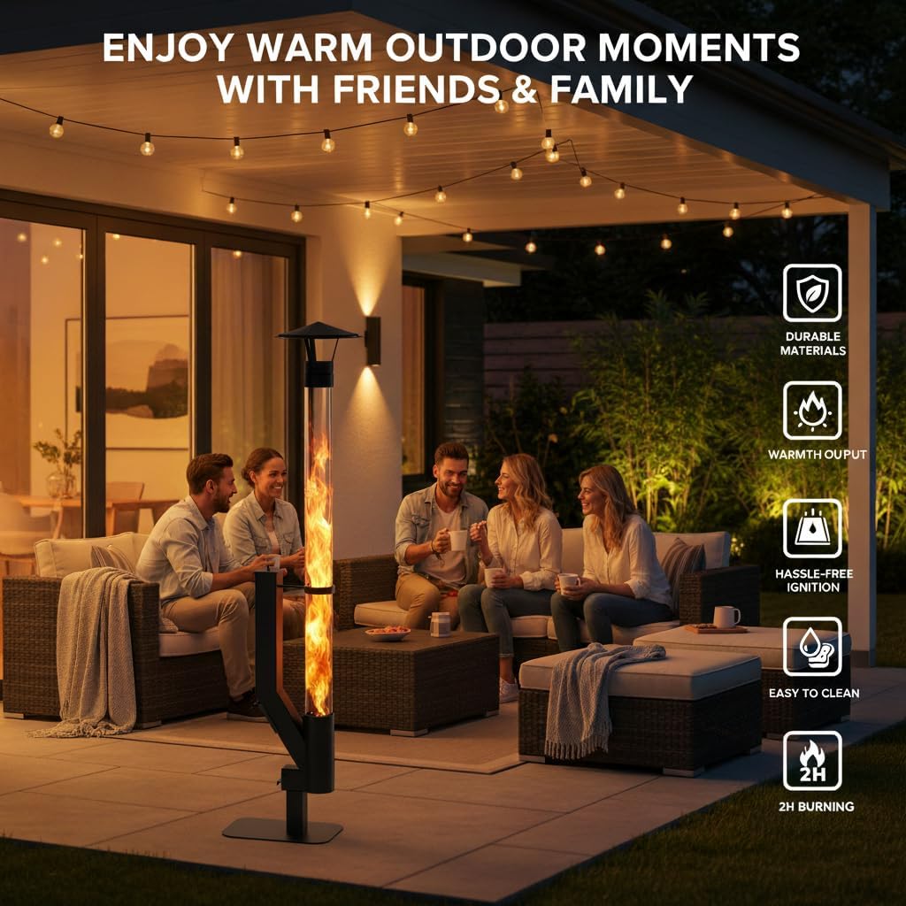 yoyomax Wood Pellet Patio Heater, Outdoor Pellet Heater, Portable Wood Pellet Fire Pit with Ash Tray Patio Rocket Stove for Backyard Camping Garden Balcony, PH03