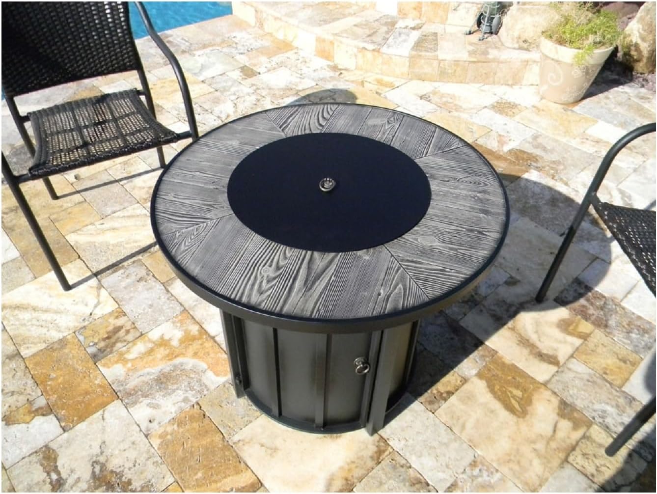 Hiland AFP-FWT Faux Wood Top 40,000 BTU Round Propane Fire Pit, Gray