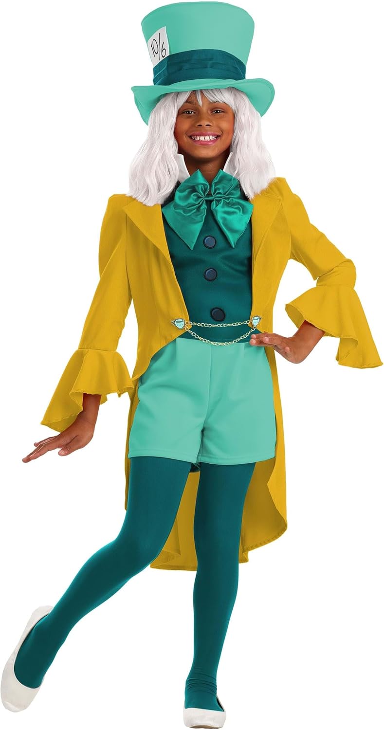 Girls Mad Hatter Costume - Jacket, Vest, Shorts, & Accessories - Disney Alice in Wonderland Halloween Outfit