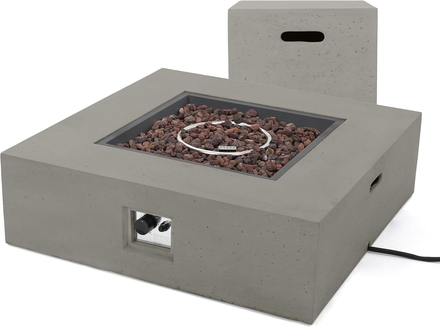 Christopher Knight Home Aidan Light Grey Square 50K BTU Outdoor Gas Fire Pit Table with Tank Holder