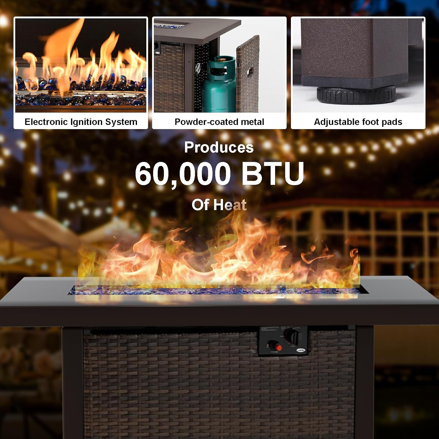 Grezone Outdoor Patio Furniture Set with Fire Pit Table, 13 Pieces Outdoor Furniture Set Patio Sectional Sofa w/42in Propane Fire Pit, PE Wicker Rattan Patio Conversation Sets - Black