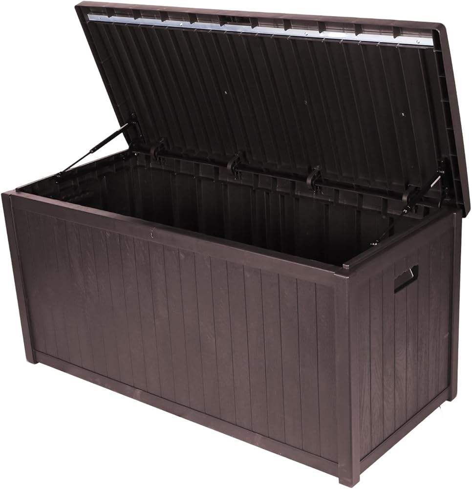 Large Lockable Outdoor Deck Box, Waterproof Patio Storage Container with Hydraulic Lid for Garden Furniture, Cushions & Tools
