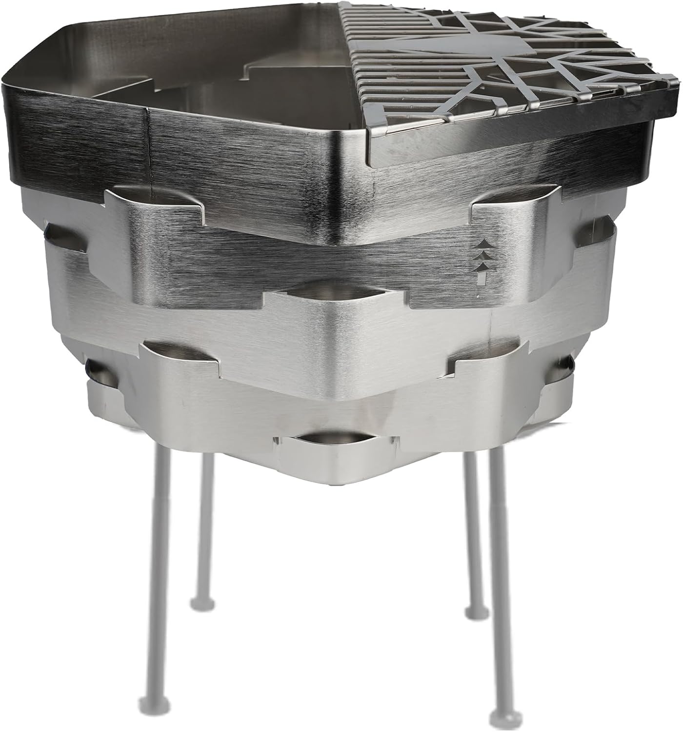 Fire Pit, Halo Fire Place Outdoor Portable Wood Fire Pits Includes A Grill, A Bag, Hexagonal Fireplace for Patio Camping Gift (Stainless Steel Firepit with a Grill, Large)