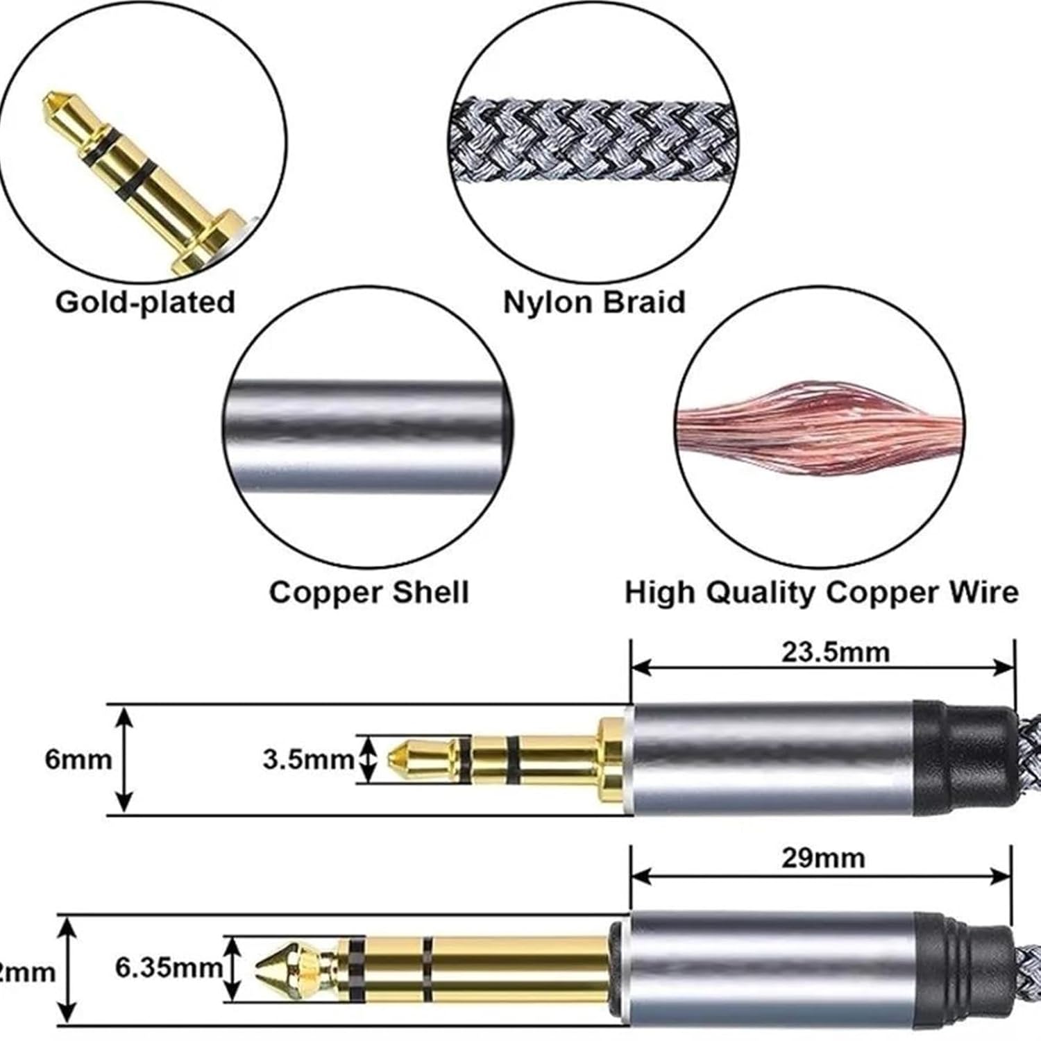 Guitar Audio Cable 1/8 to 6.35mm 1/4 TRS Line Gold Plated 6.5 to 3.5 Adapter Aux Cable for Headset Guitar Amplifier Speaker Mixer(8M)