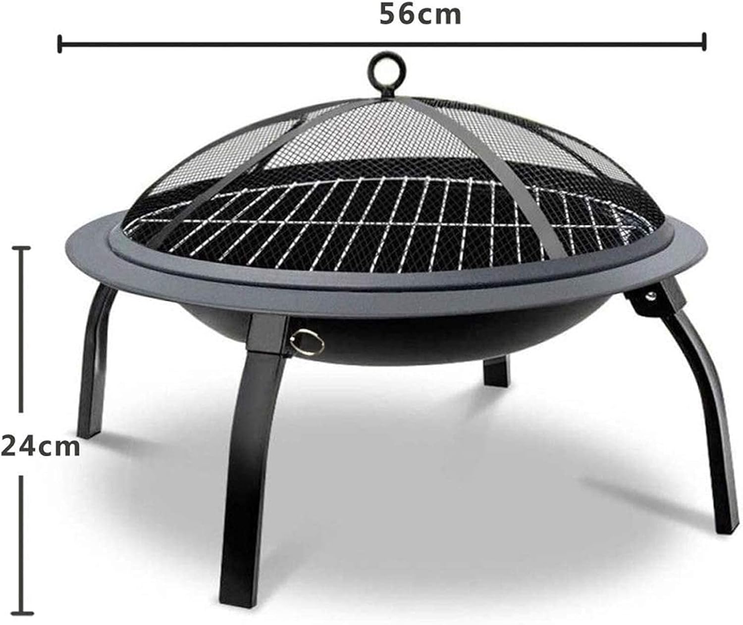 Folding Cast Iron Fire Bowl Grill Firepit Brazier Garden Log Burner Heater Camping Picnic with Mesh Cover Round Fire Bowl